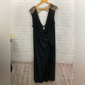 Emma & Michele Evening Dress Womens Plus Size 18W Black Deep V-Neck Open Back